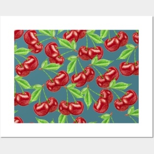 Delicious seamless pattern with cherries fruit Posters and Art